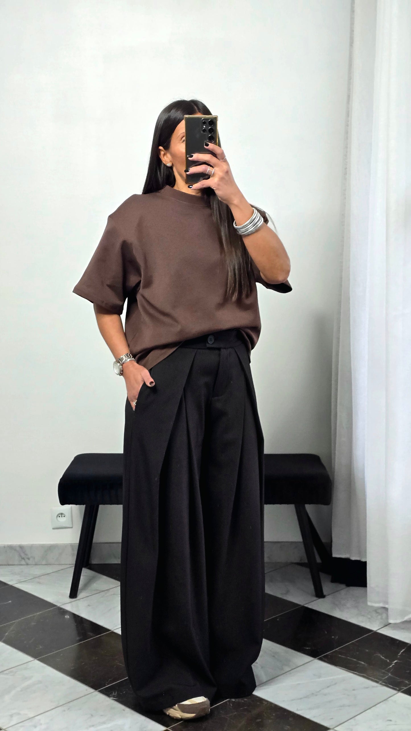 T-shirt à épaulettes chocolat en coton épais