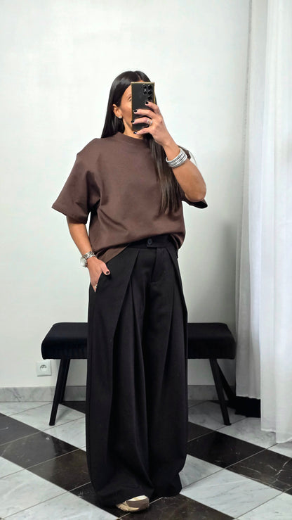 T-shirt à épaulettes chocolat en coton épais