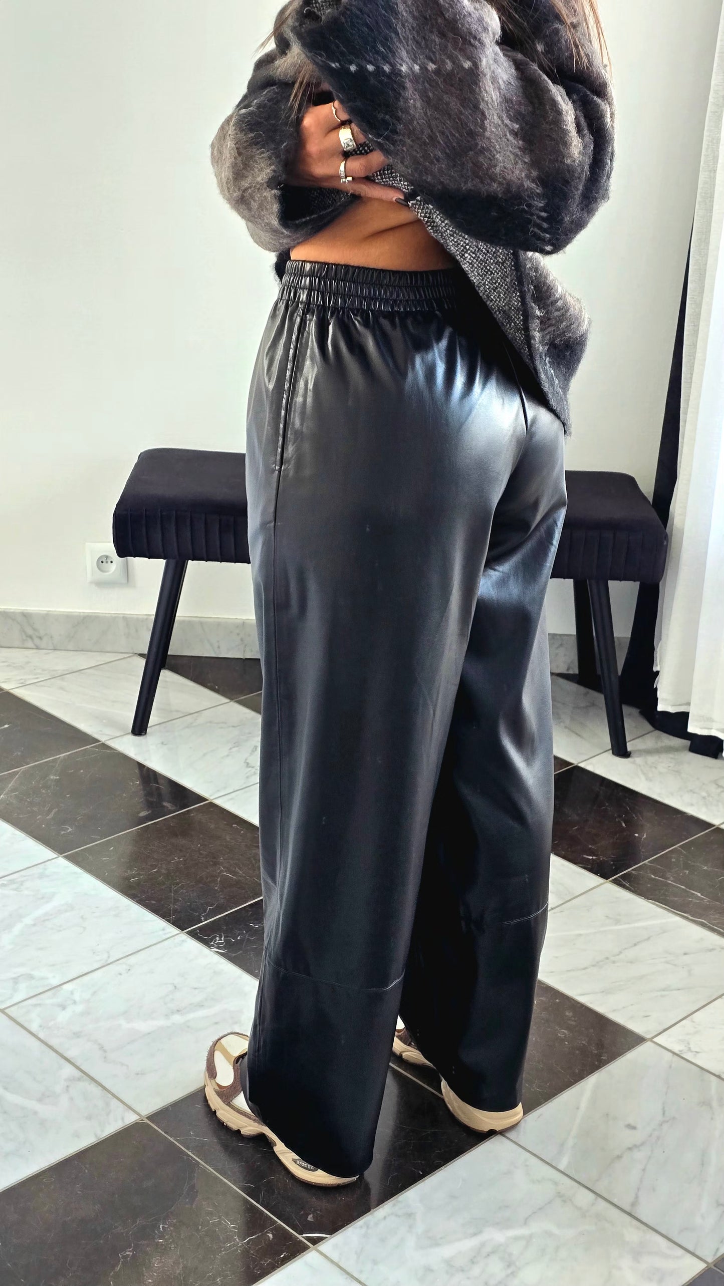 Pantalon Large Simili Noir – Doublure Viscose