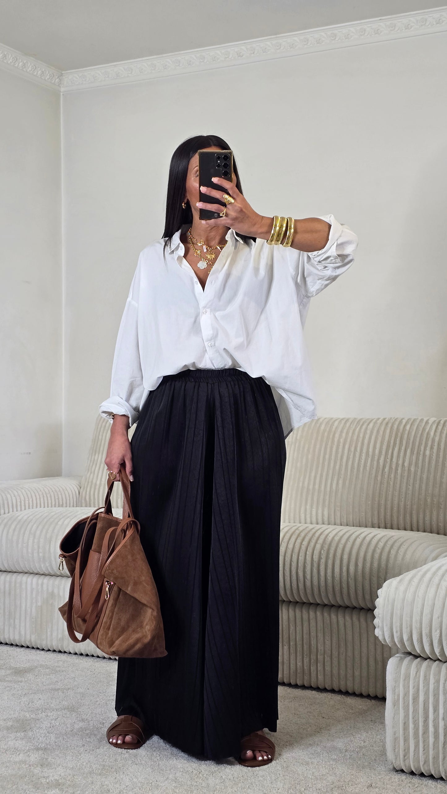 Ensemble satin texturé fluide – noir profond