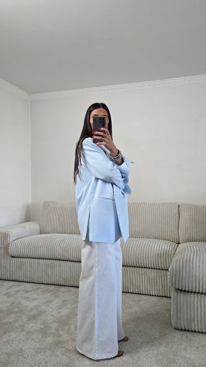 Blazer croisé oversize bleu ciel
