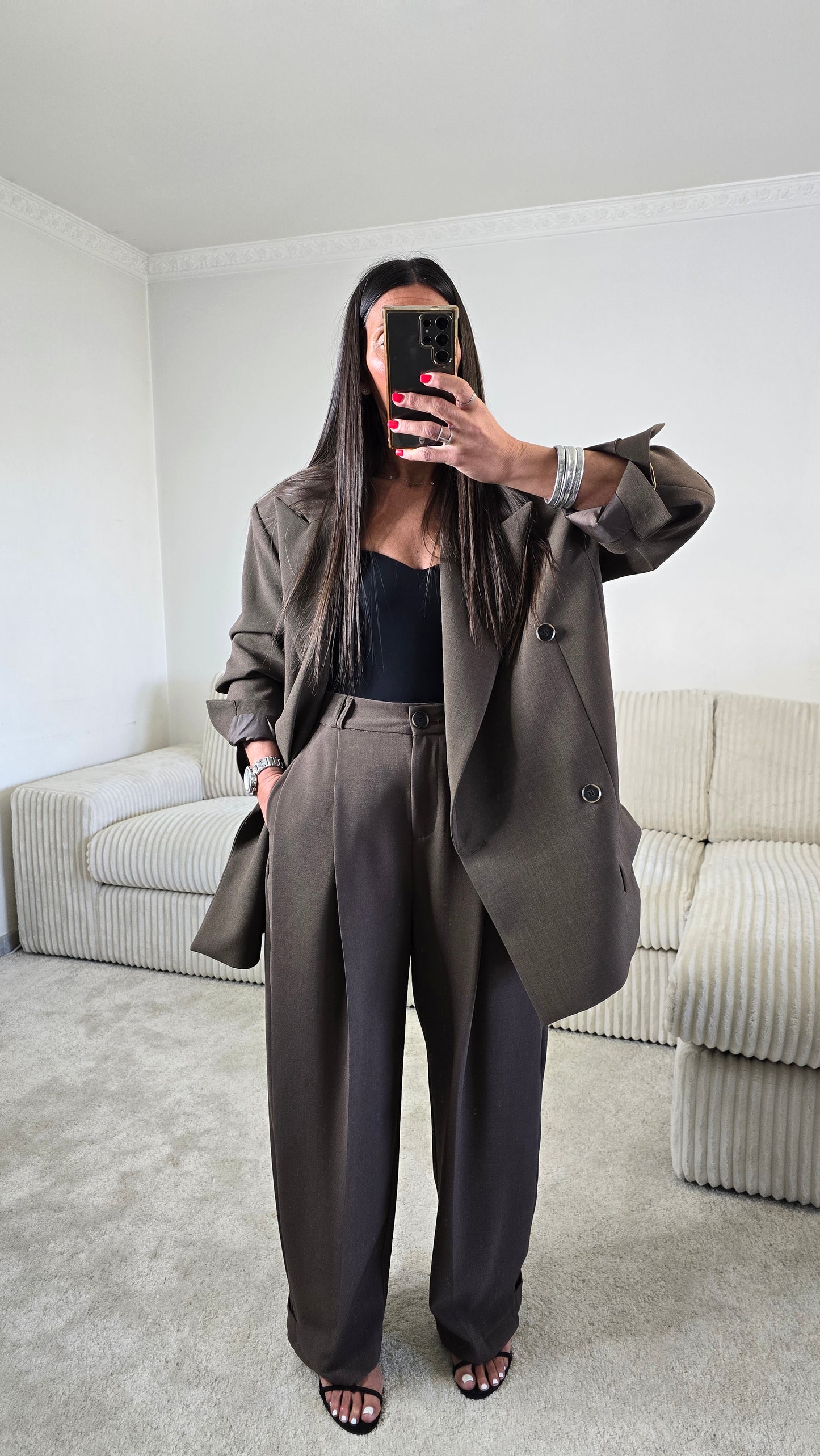 Blazer oversize chocolat – coupe tailoring structurée & double boutonnage