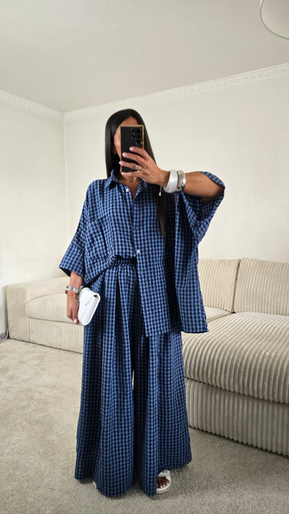 Ensemble oversize bleu à carreaux vichy