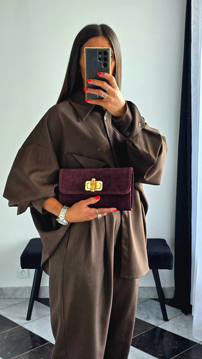 Pochette en Cuir de Vachette – Bordeaux & Détails Dorés