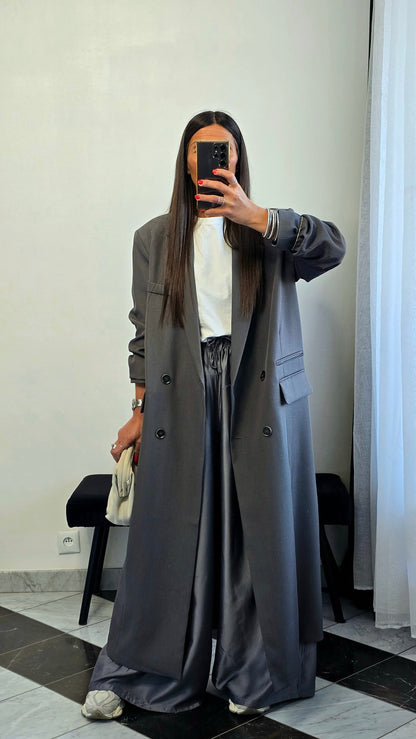 Blazer long oversize gris – coupe signature SOÉLA
