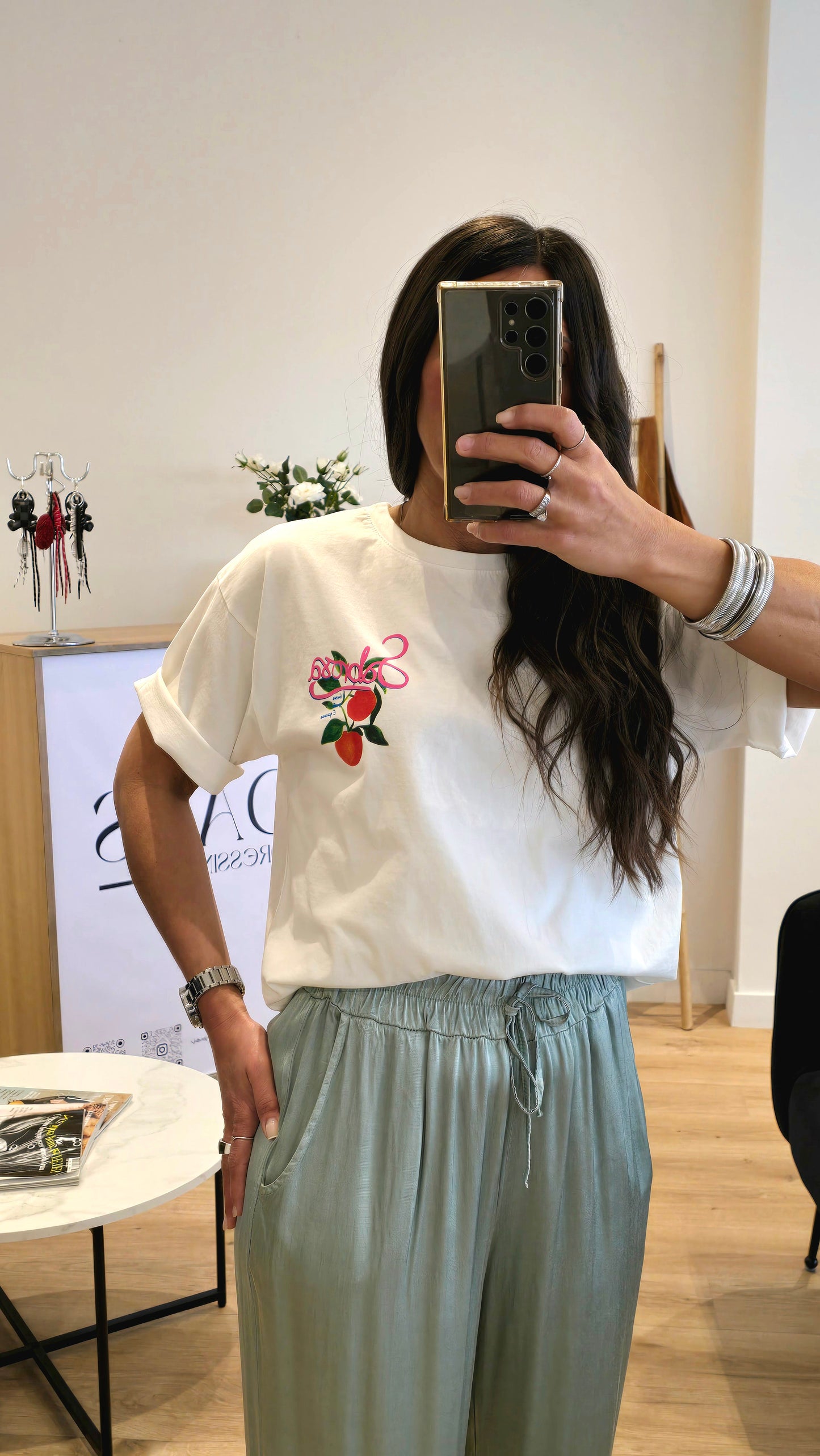 T-shirt Imprimé Fruits – Blanc Cassé