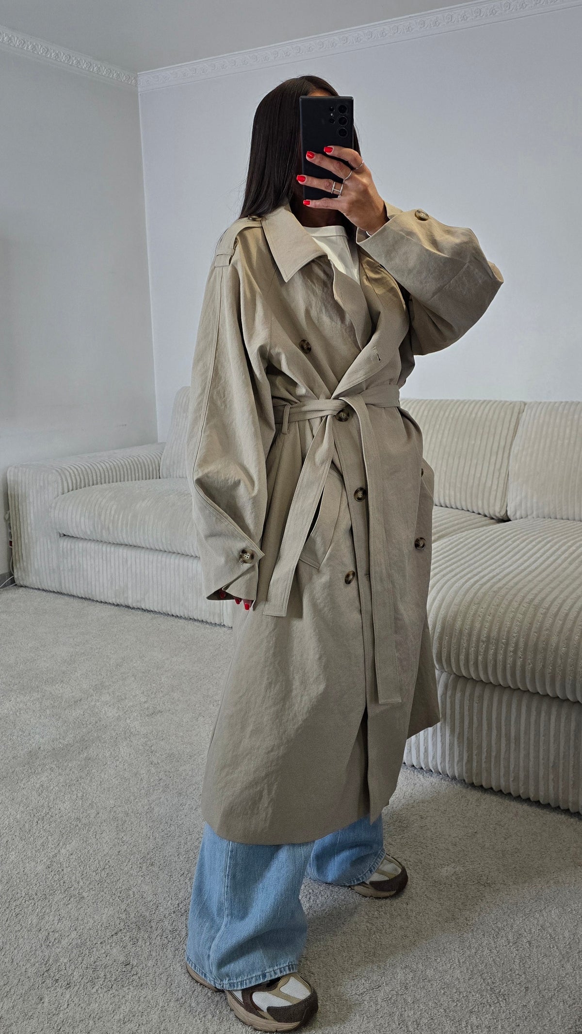 Trench long oversize beige sable