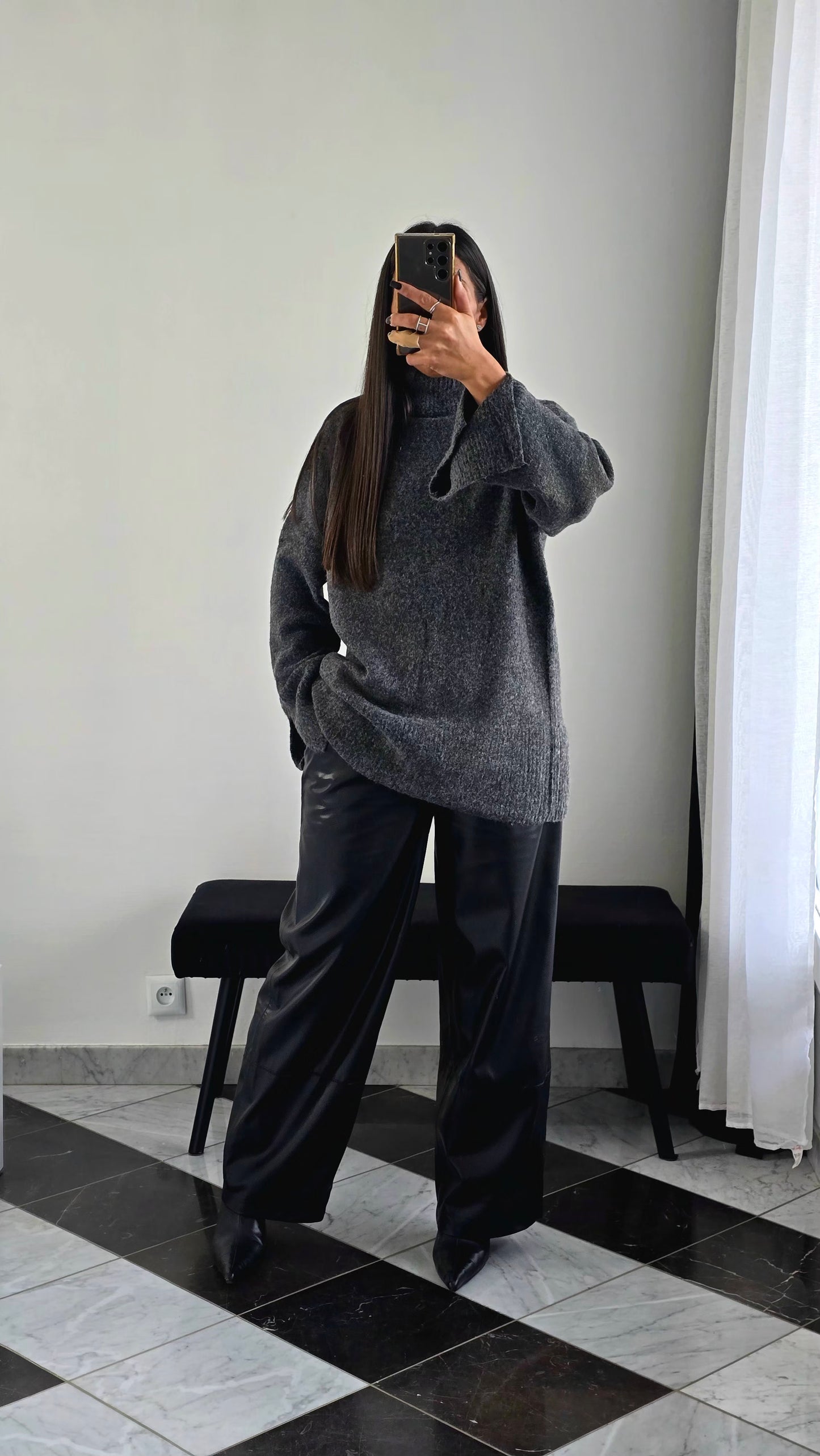 Pantalon Large Simili Noir – Doublure Viscose