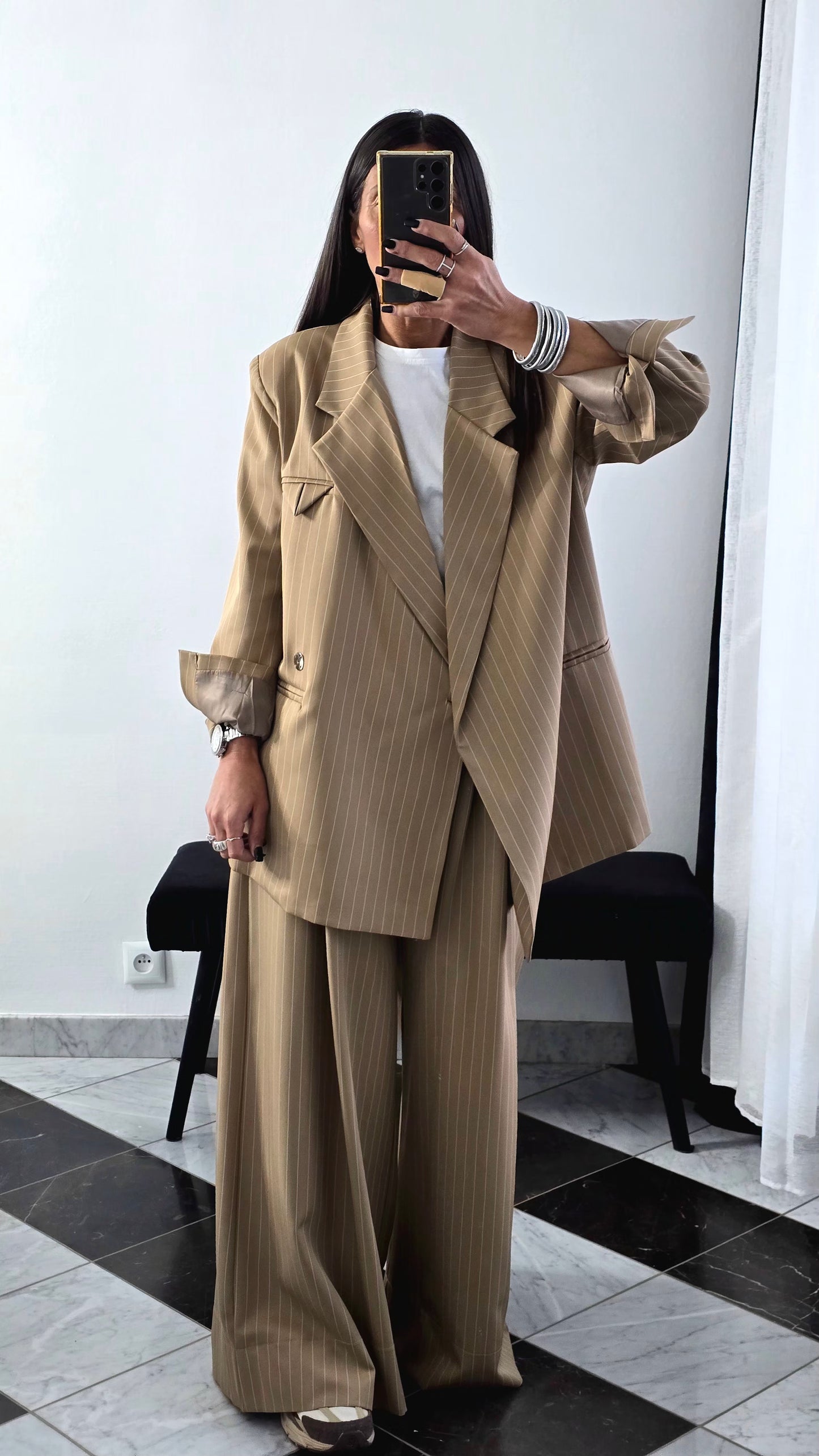 Blazer Oversize Rayé – Beige