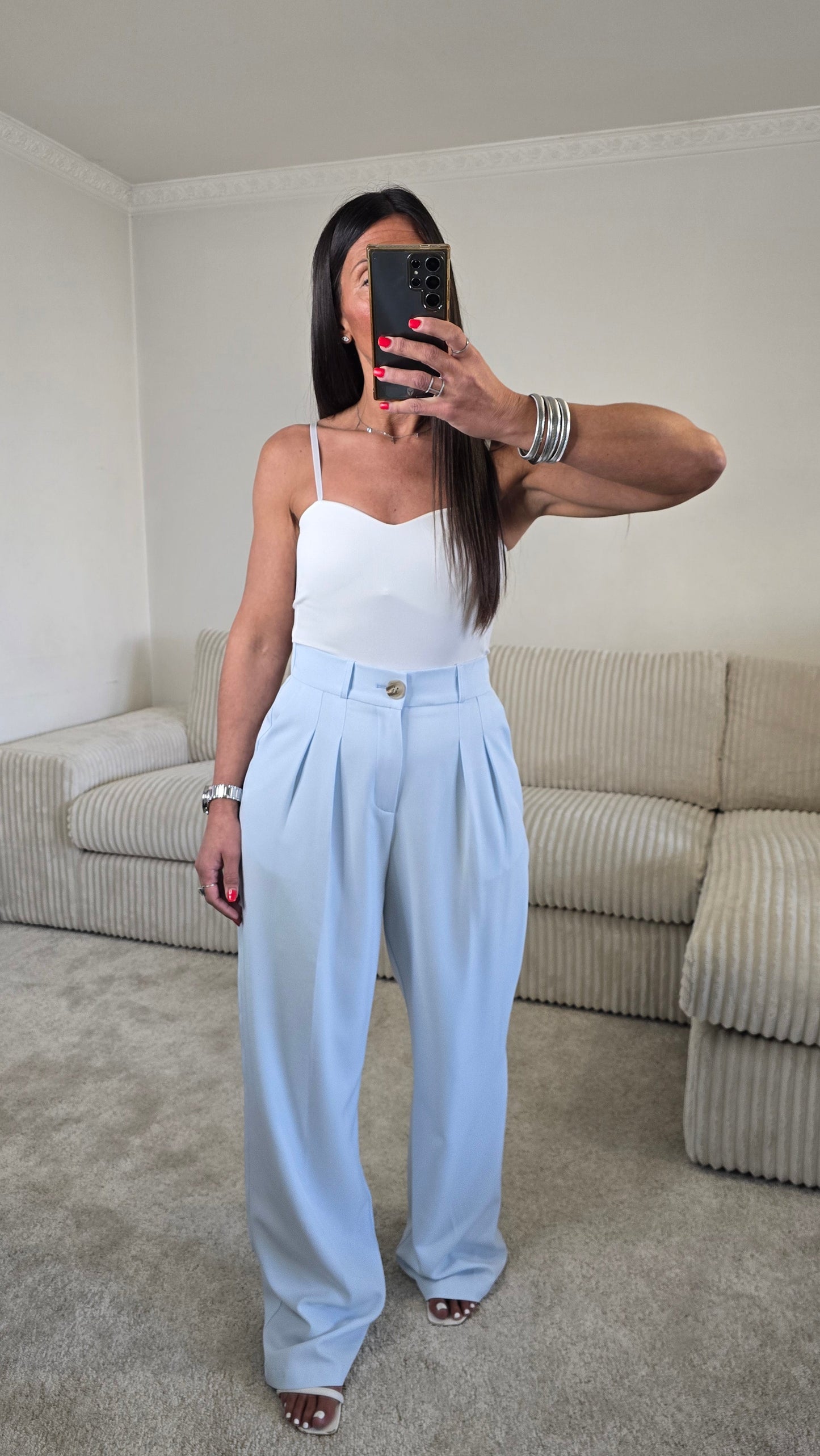 Pantalon tailoring fluide bleu ciel