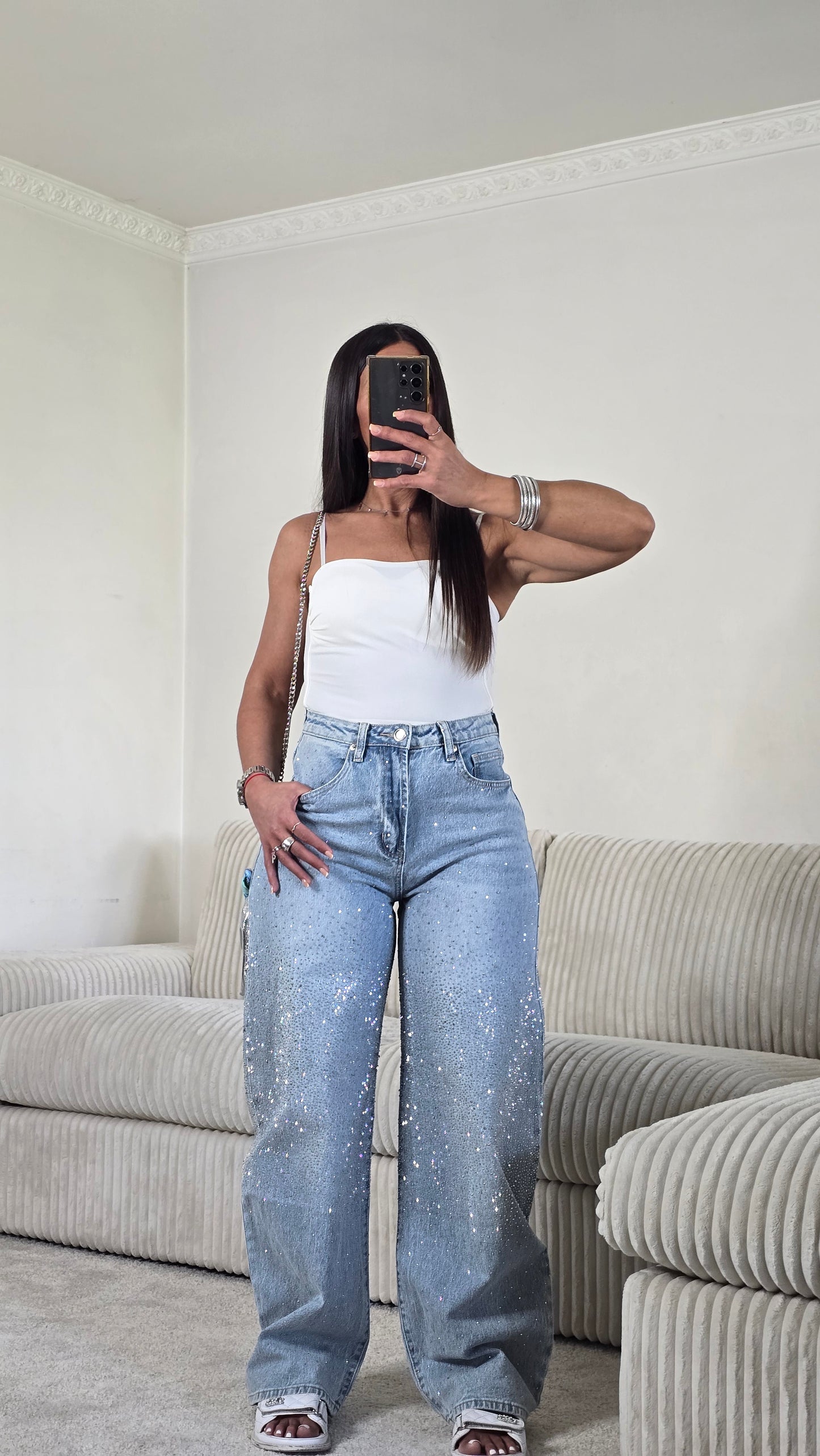 Jean strass signature – denim lumineux