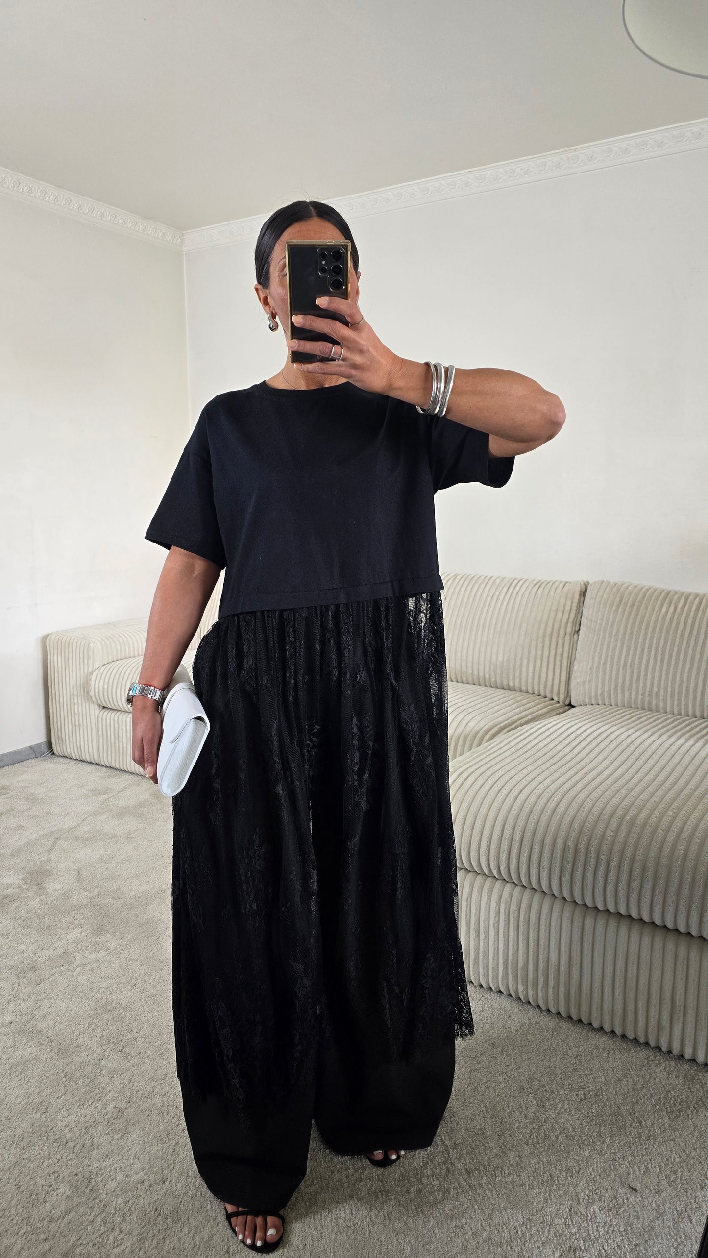 T-shirt dentelle signature – noir intense