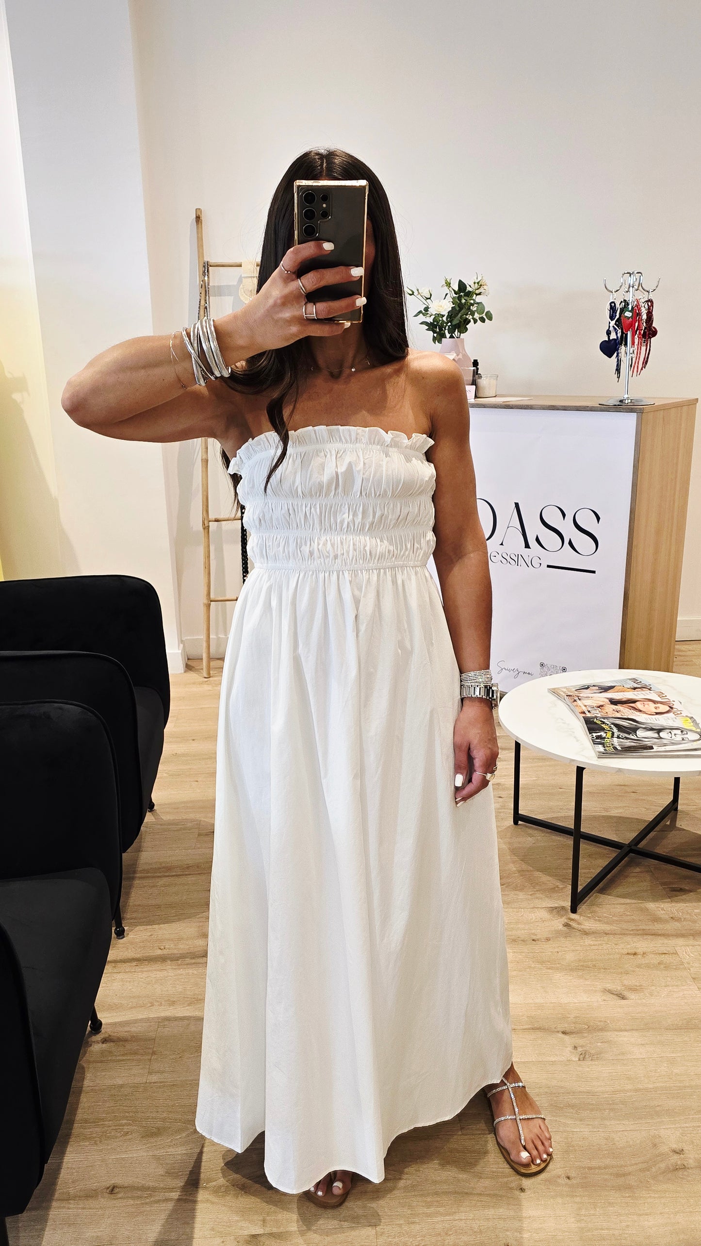 Robe longue smockée en popeline – 100 % coton