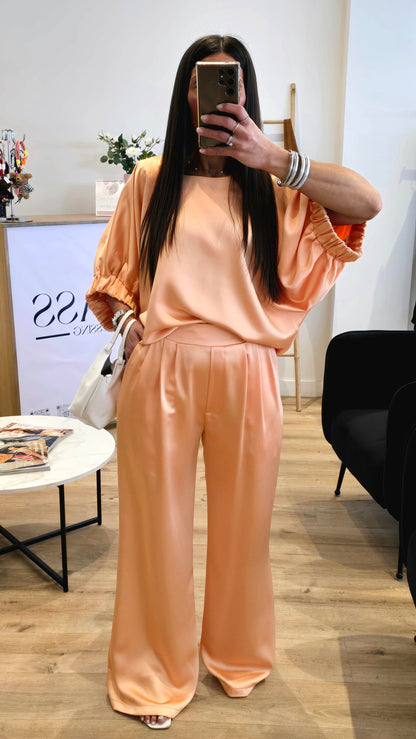 Pantalon Fluide Satiné Pêche – Taille Élastiquée & Coupe Ample ⭐️ PRENIUM ⭐️