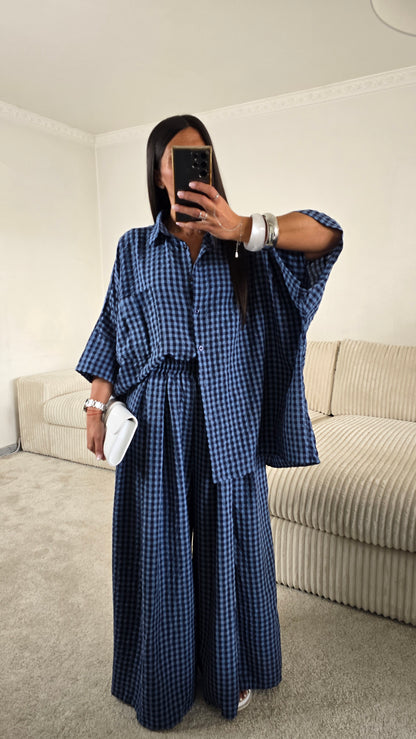 Ensemble oversize bleu à carreaux vichy