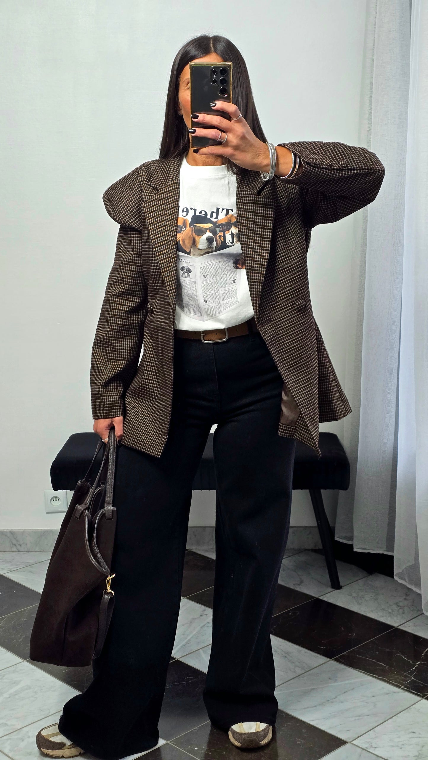 T-shirt blanc imprimé chien oversize en coton – style casual chic