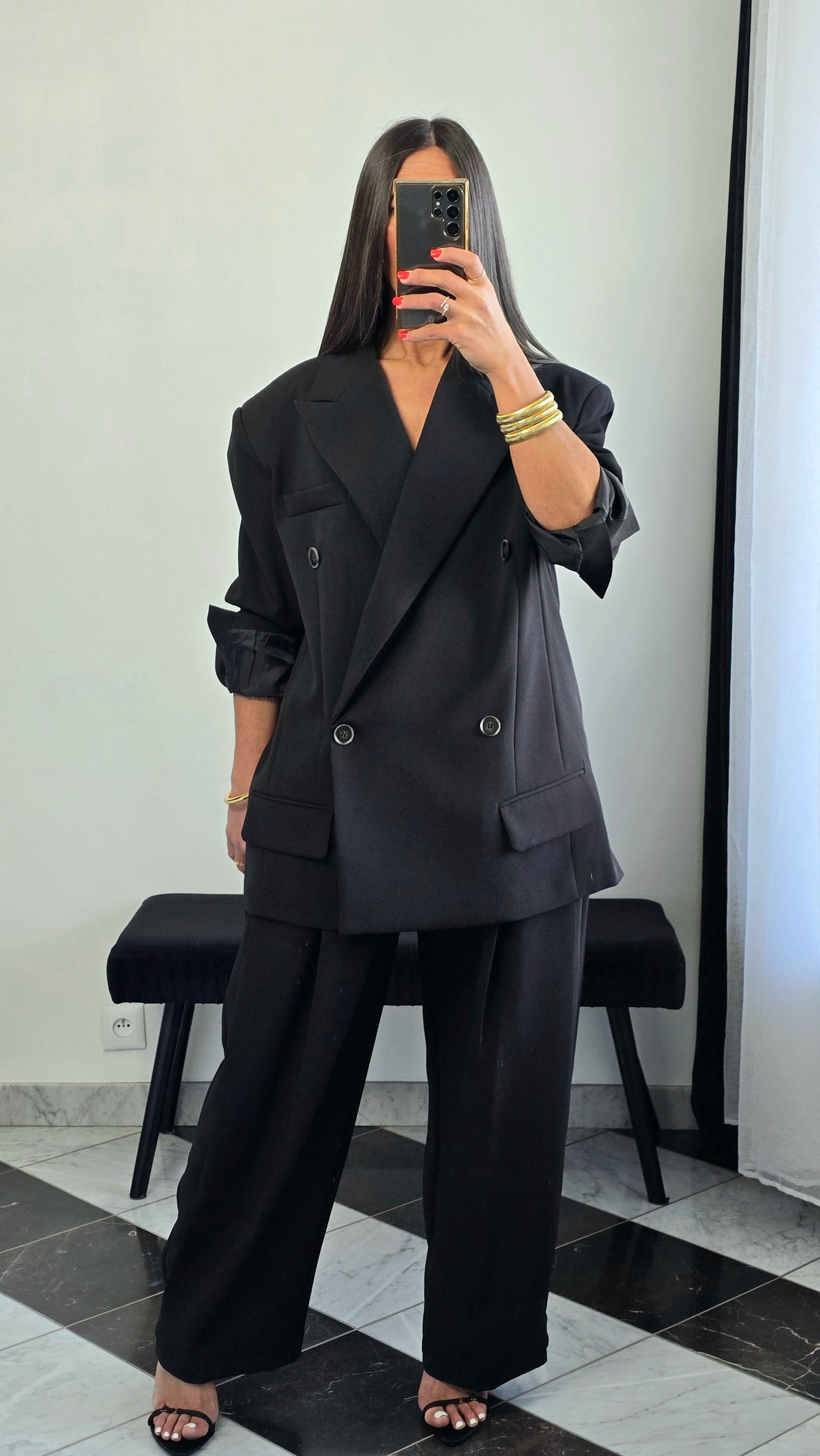 Pantalon wide leg noir taille haute – tailoring fluide structuré