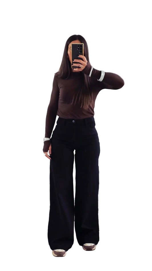 Jean palazzo noir taille haute