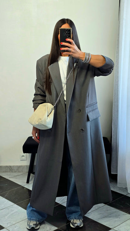 Blazer long oversize gris – coupe signature SOÉLA