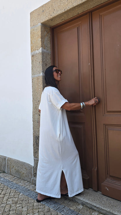 Robe T-shirt longue blanc cassé – fabrication italienne