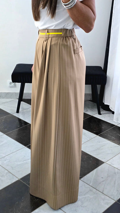 Pantalon Tailleur Large Rayures – Beige