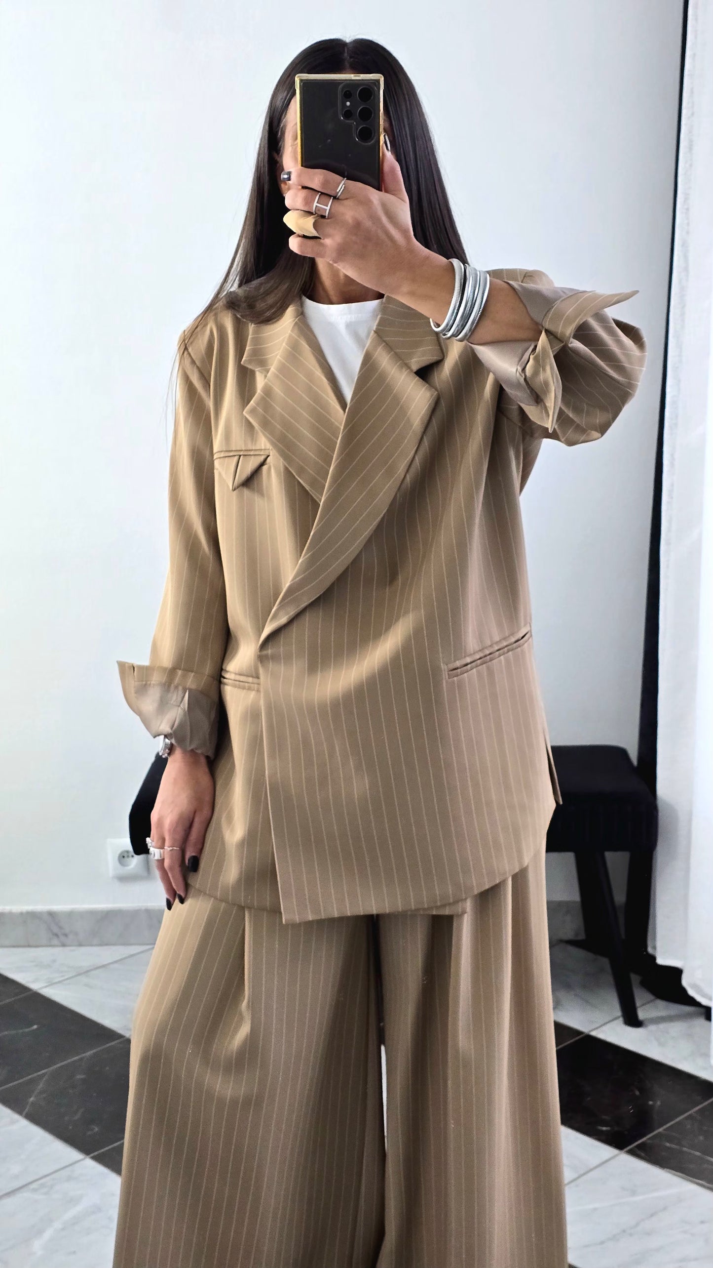 Blazer Oversize Rayé – Beige