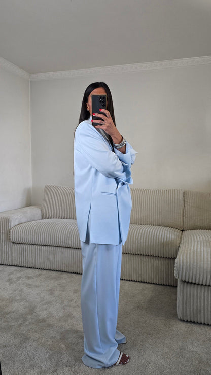 Blazer croisé oversize bleu ciel