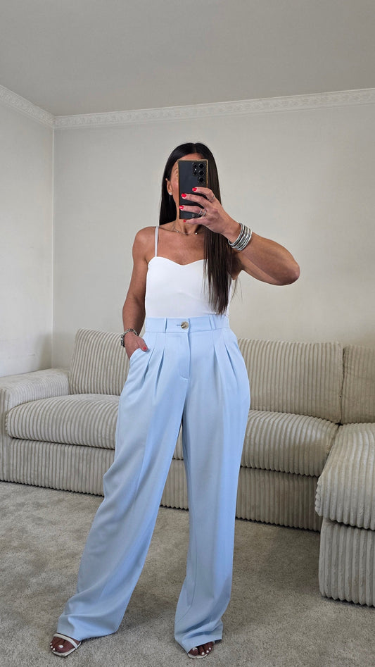 Pantalon tailoring fluide bleu ciel