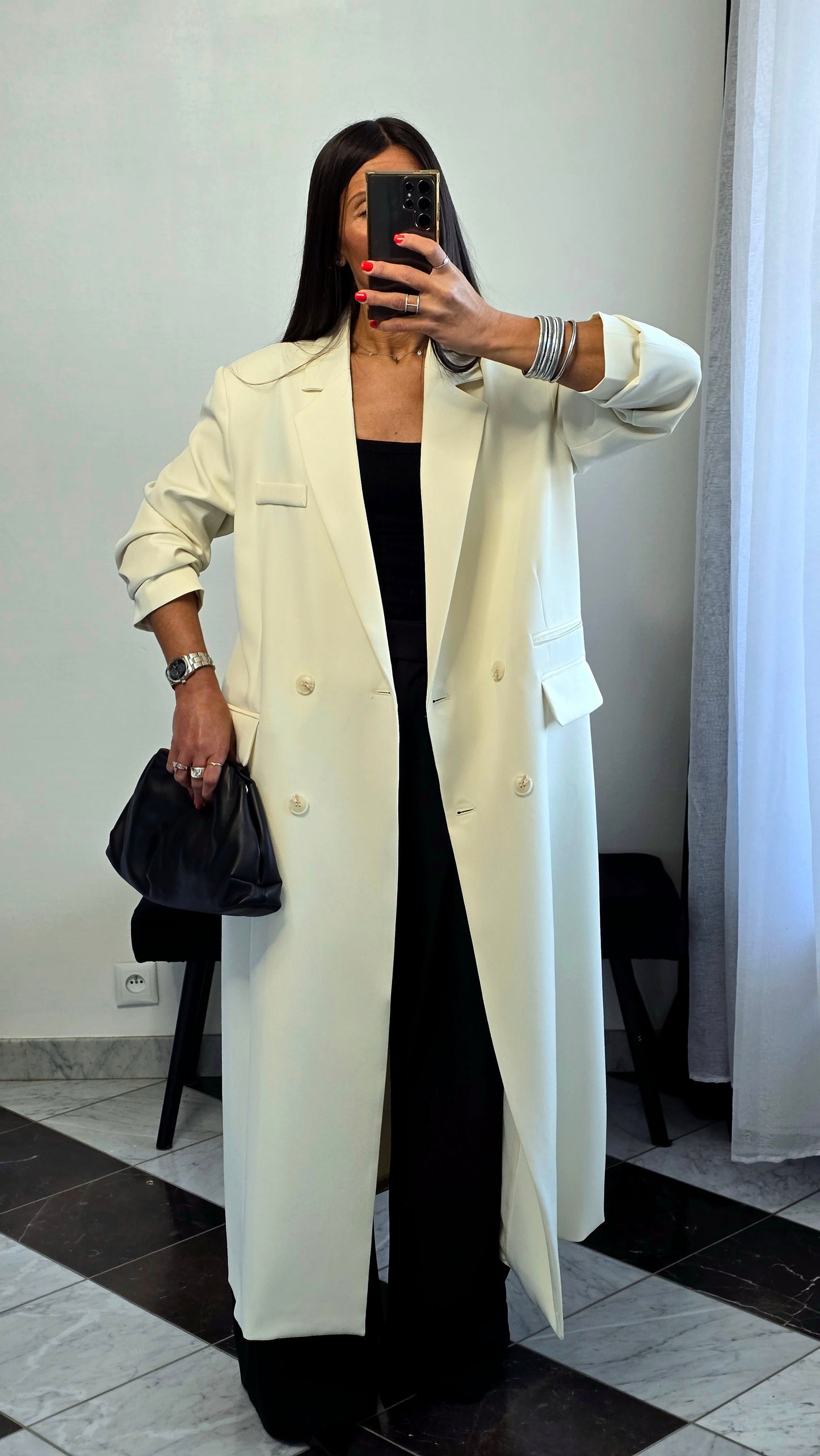 Blazer long oversize écru – coupe signature SOÉLA