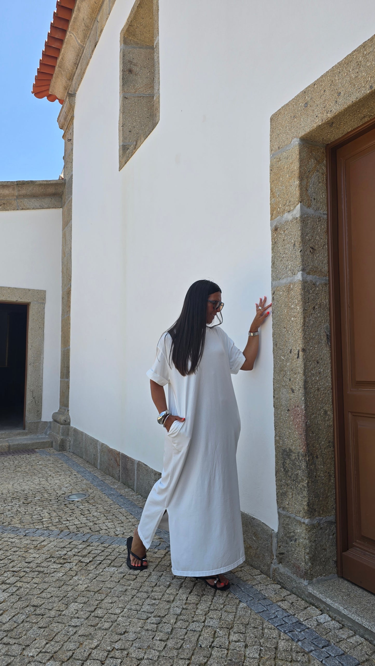 Robe T-shirt longue blanc cassé – fabrication italienne