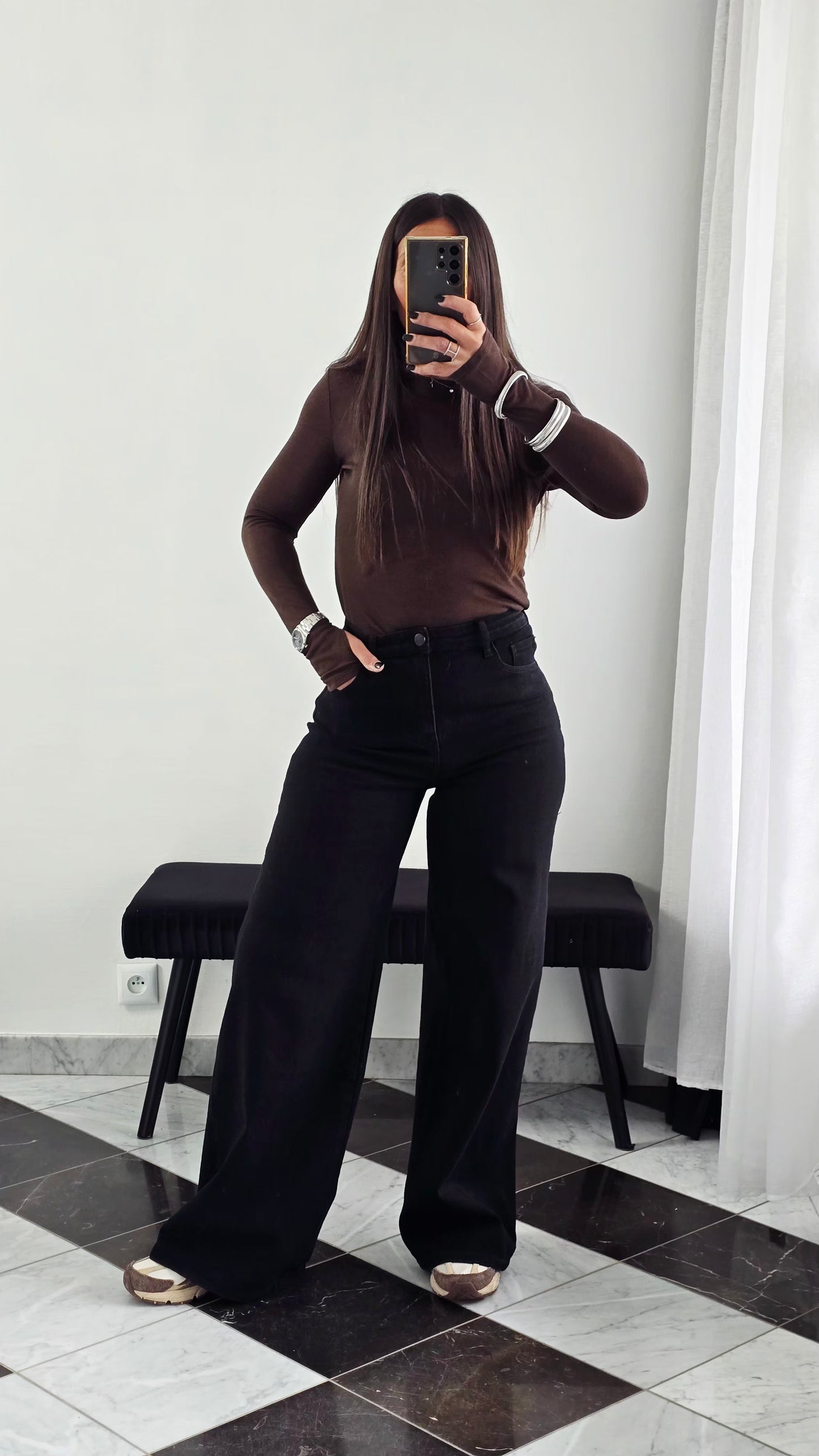Jean palazzo noir taille haute