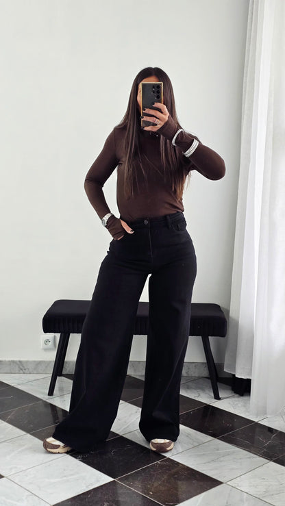 Jean palazzo noir taille haute