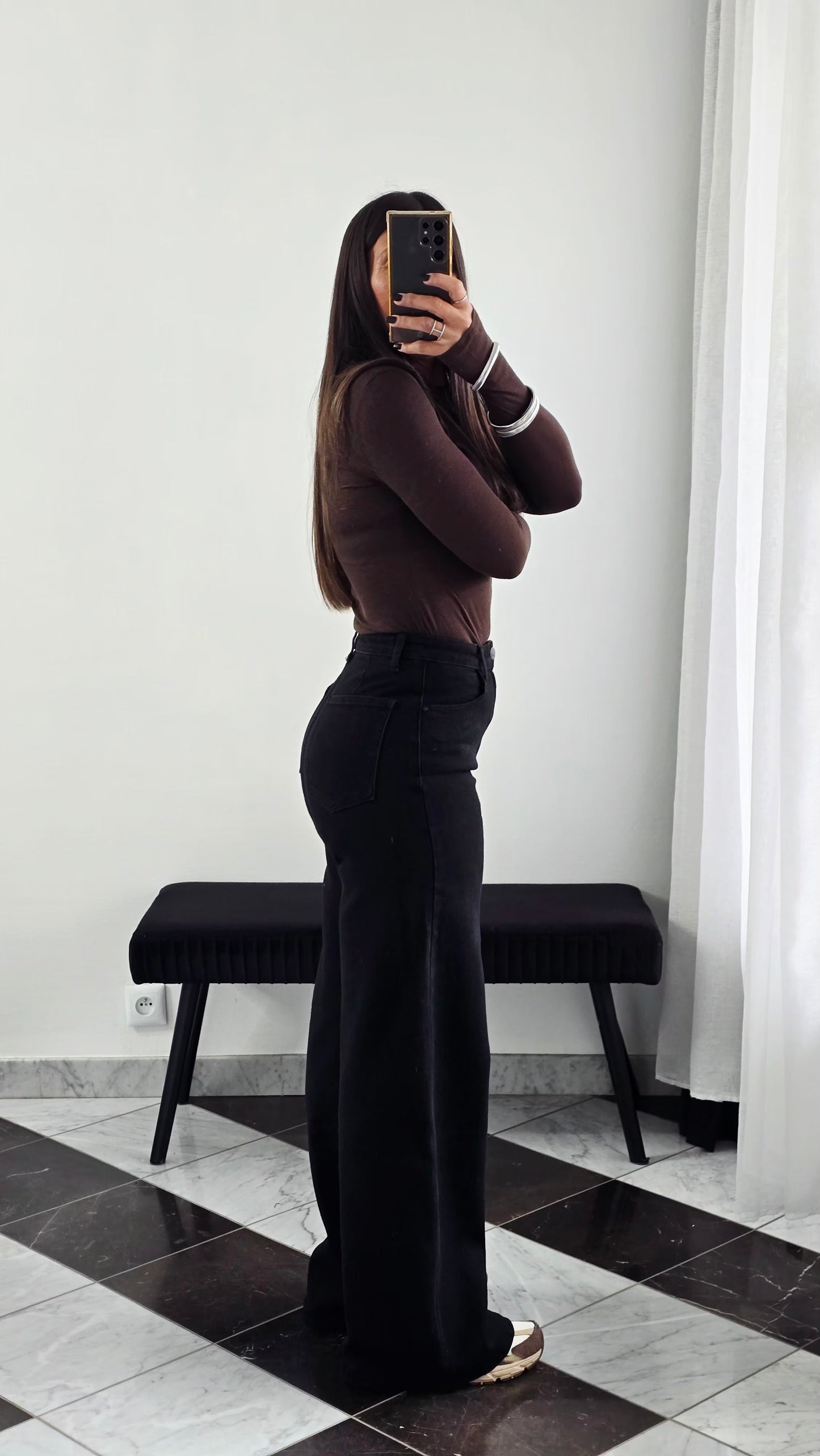 Jean palazzo noir taille haute