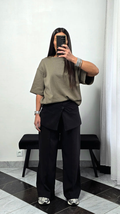 T-shirt à épaulettes kaki en coton épais