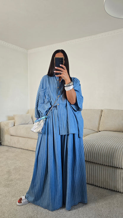Ensemble esprit japanisant – bleu denim rayé
