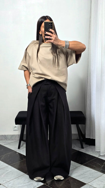 T-shirt à épaulettes taupe en coton épais