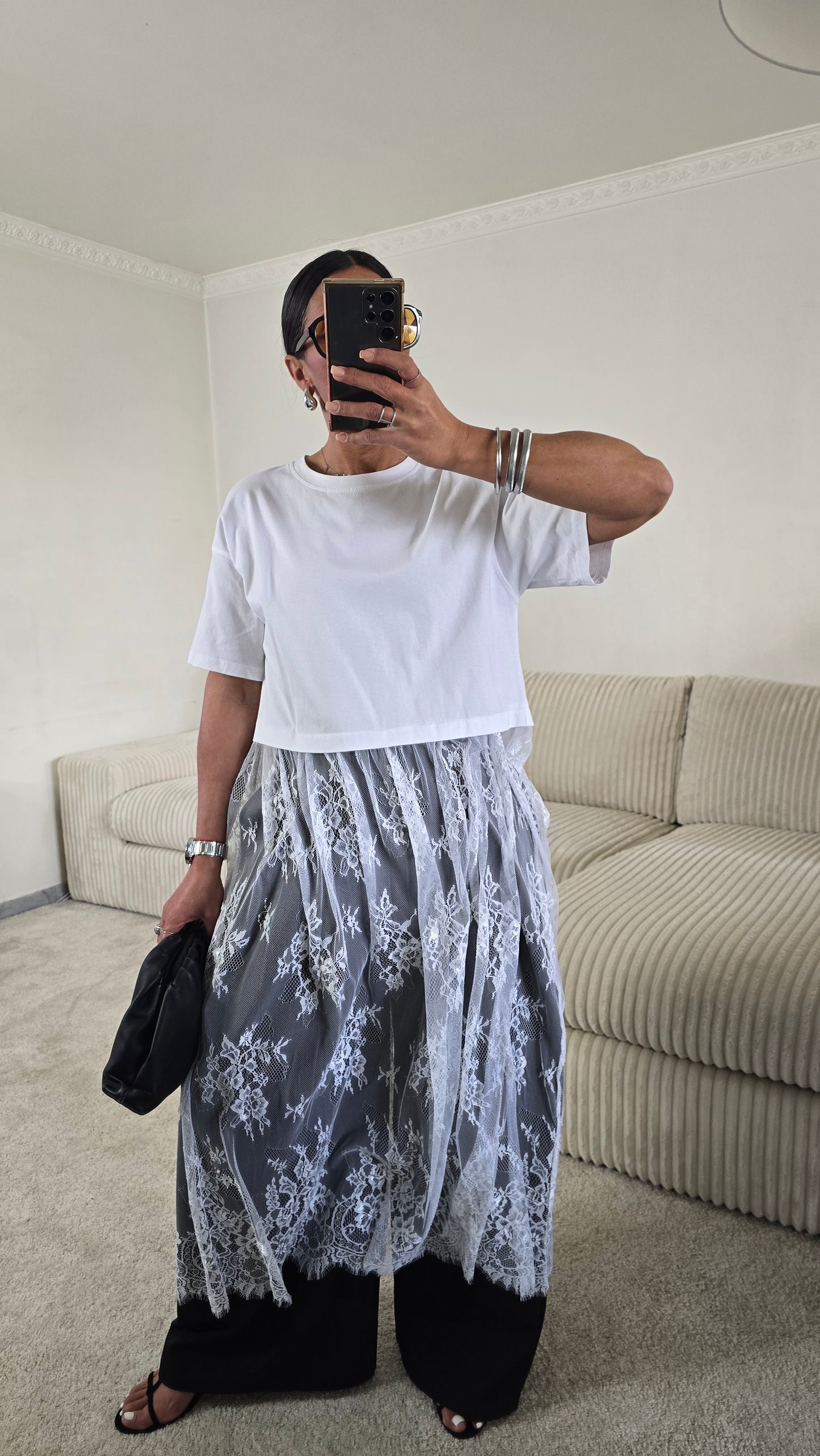 T-shirt dentelle signature – blanc lumineux