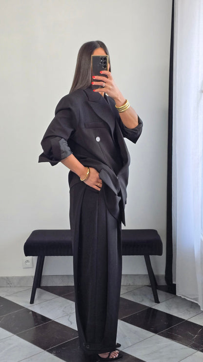 Pantalon wide leg noir taille haute – tailoring fluide structuré