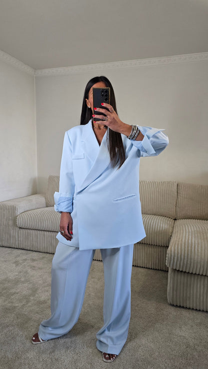 Blazer croisé oversize bleu ciel