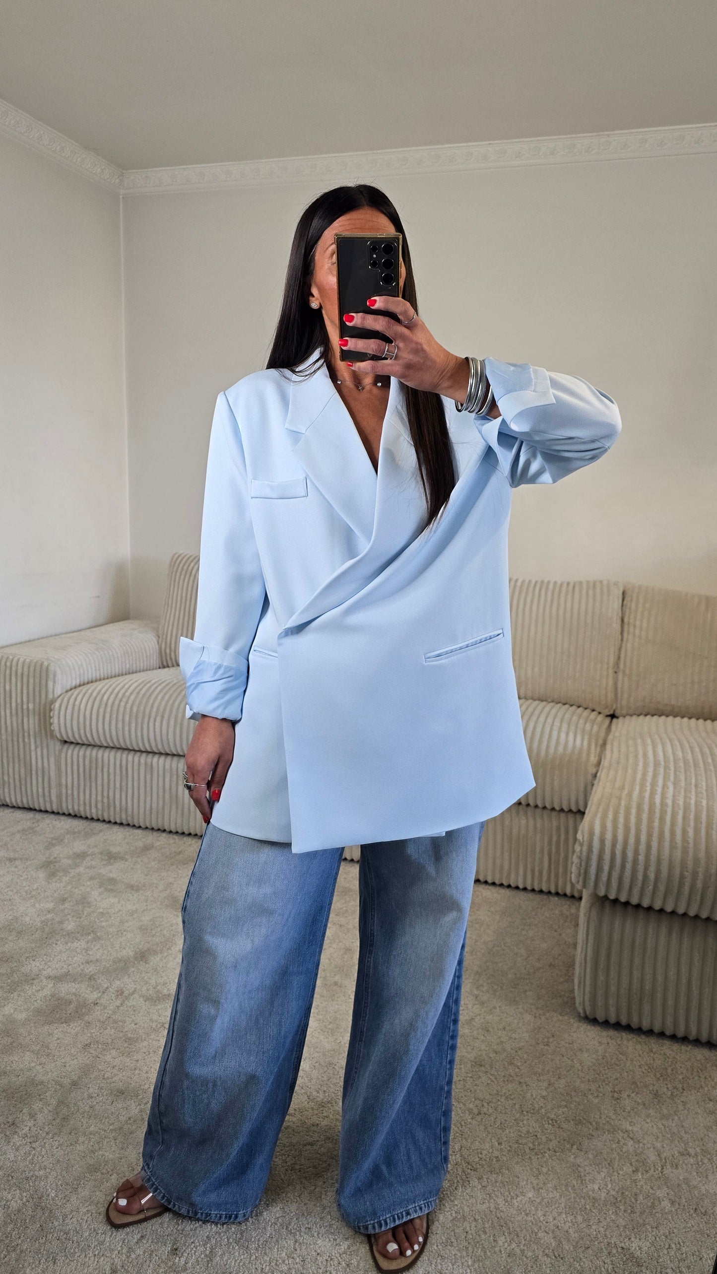 Blazer croisé oversize bleu ciel