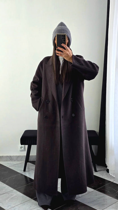 Manteau Extra Long en Laine – Chocolat