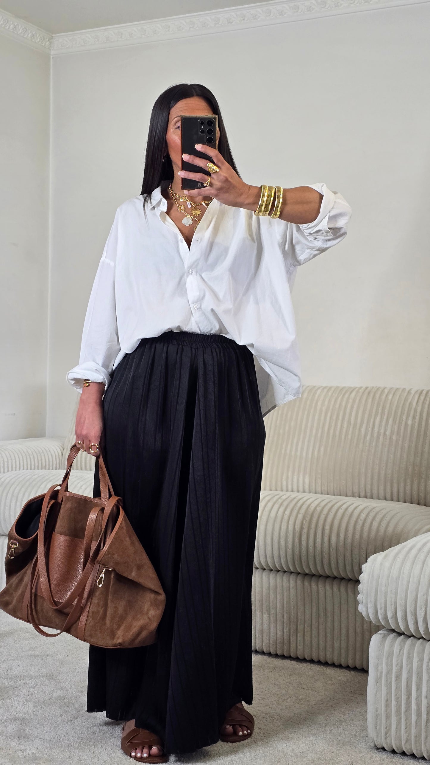 Ensemble satin texturé fluide – noir profond