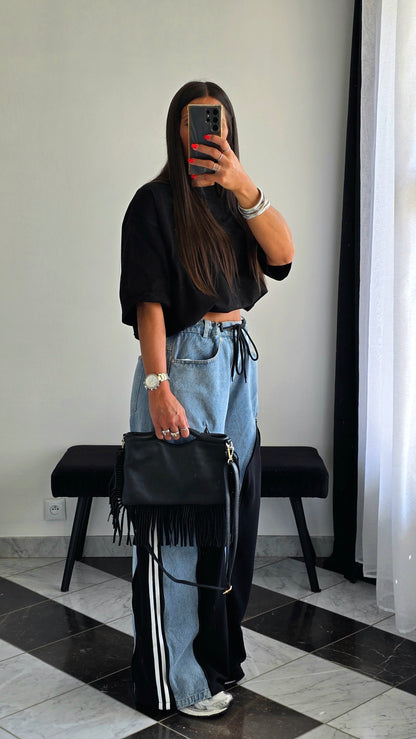 Sac en Cuir de Vachette Noir à Franges