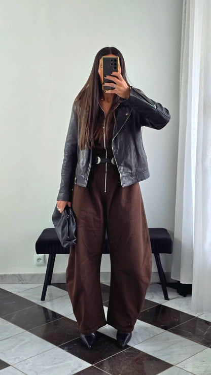 Combinaison chocolat en coton – zip & capuche