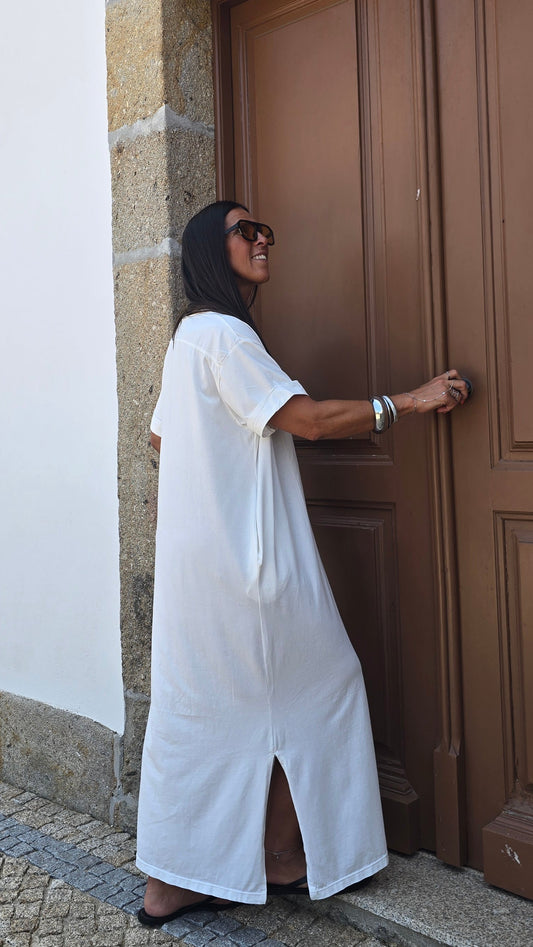 Robe T-shirt longue blanc cassé – fabrication italienne