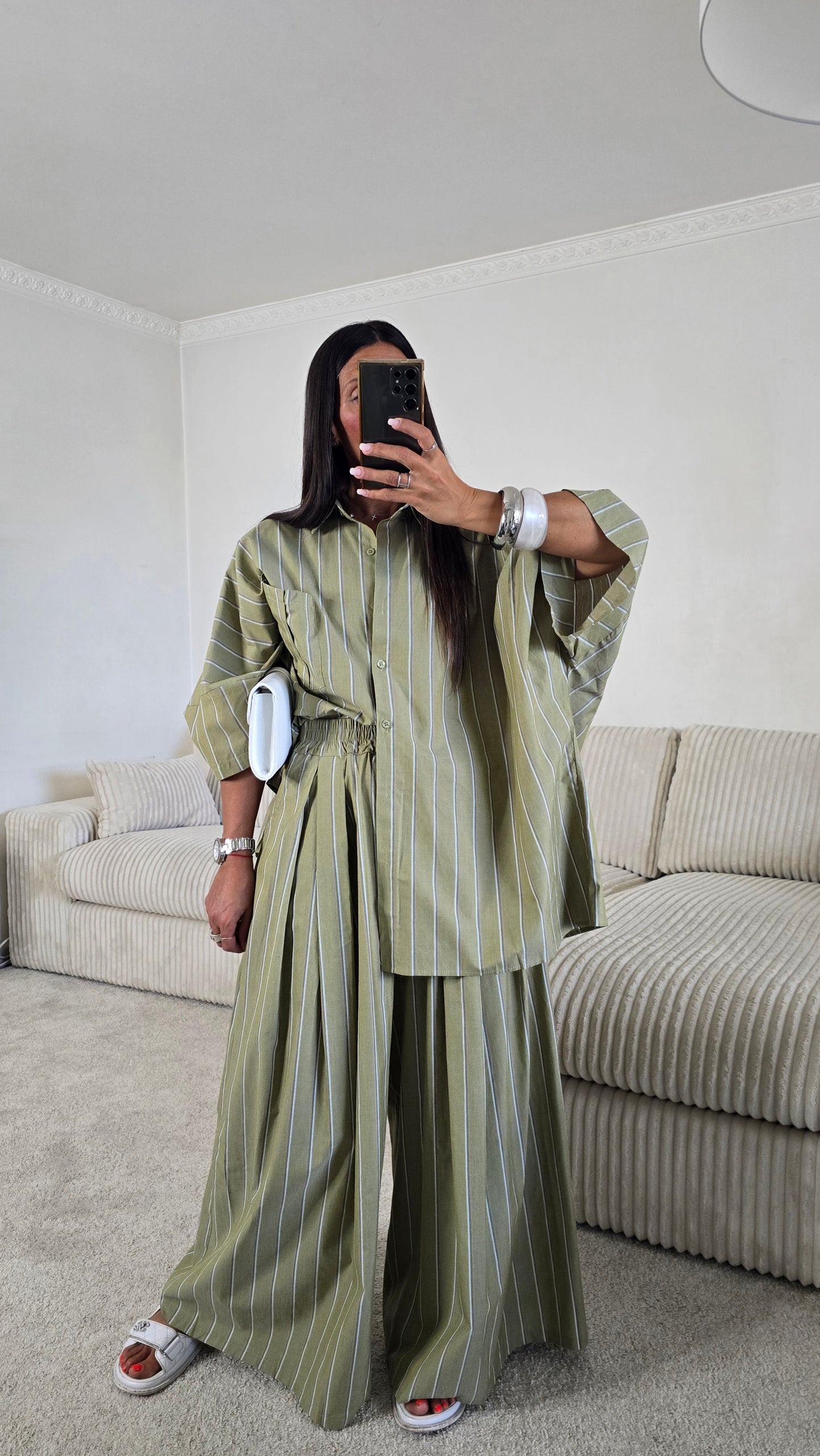 Ensemble rayures – kaki sauge