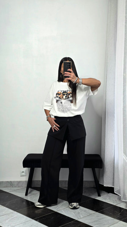 Pantalon tablier noir – coupe tailoring & détail couture