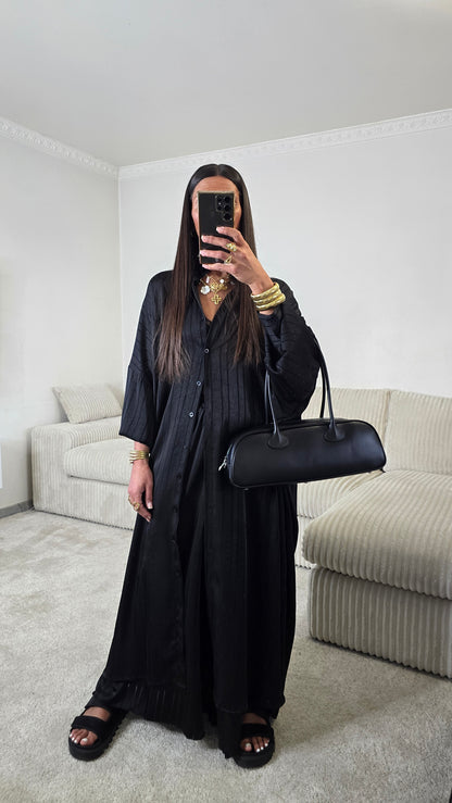 Ensemble satin texturé fluide – noir profond