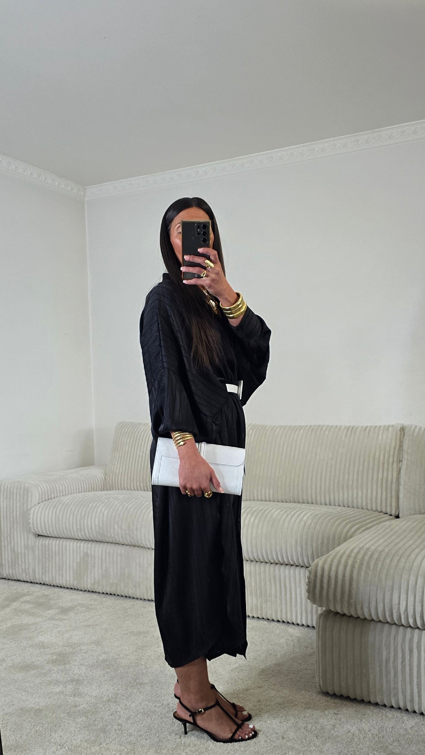 Ensemble satin texturé fluide – noir profond