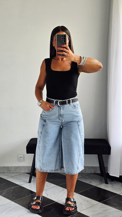 Bermuda en jean large - Coupe cargo